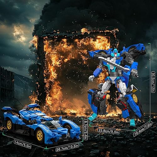 Miniatura 6 de Mould King Transformers técnicos 2 en 1 juguetes de construcción STEM, bloques de construcción Lambo Super Car Toys 10061 transformables robot, kits