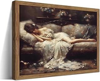 Vintage Framed Wall Art, Victorian Woman Canvas Wall Decor Painting, Moo...