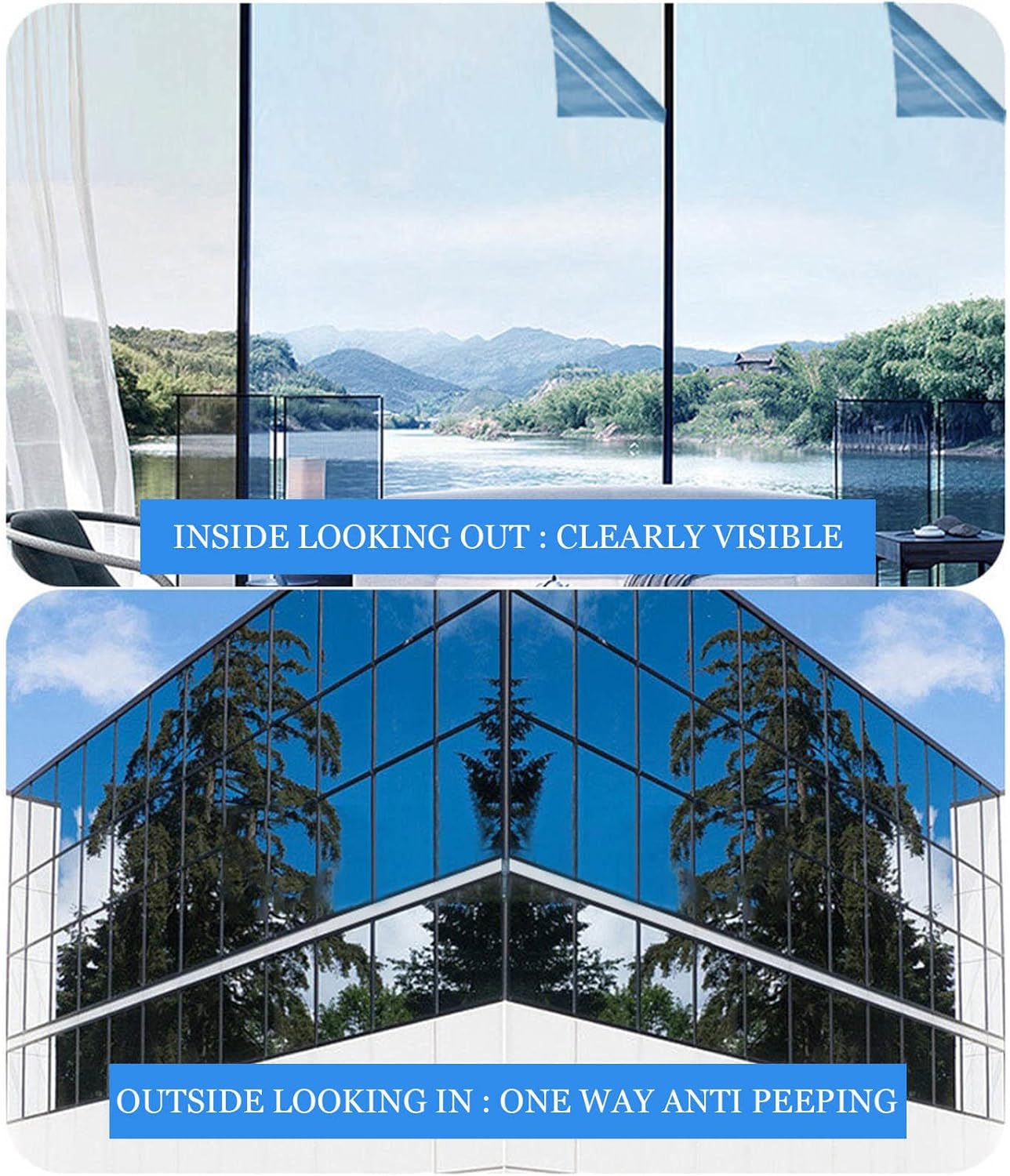 Window Film, One Way Mirror Window Film, Self-Adhesive Window Sticker, Reflective Glass Film, Sun Blocker, Privacy Heat Control Window Film,WxH-30x500cm(12 * 197in)