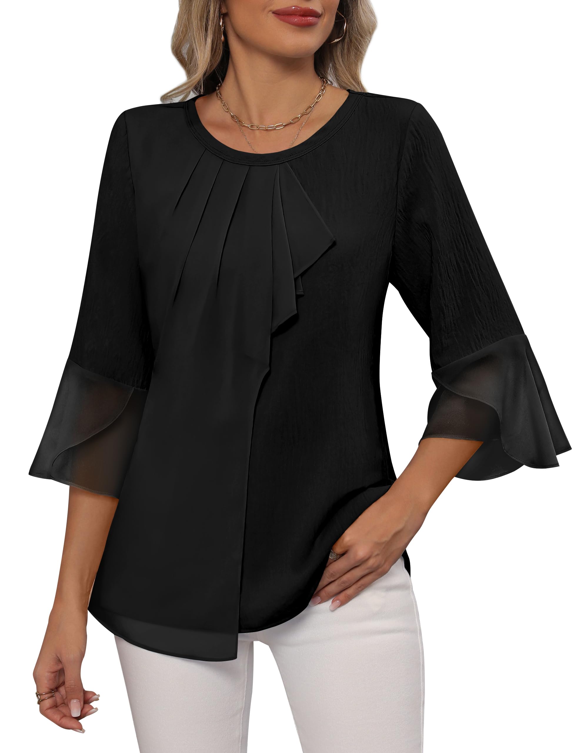 Blooming Jelly Womens Dressy Casual Blouses 3/4 Sleeve Ruffle Business Tops Summer Work Shirts 2025