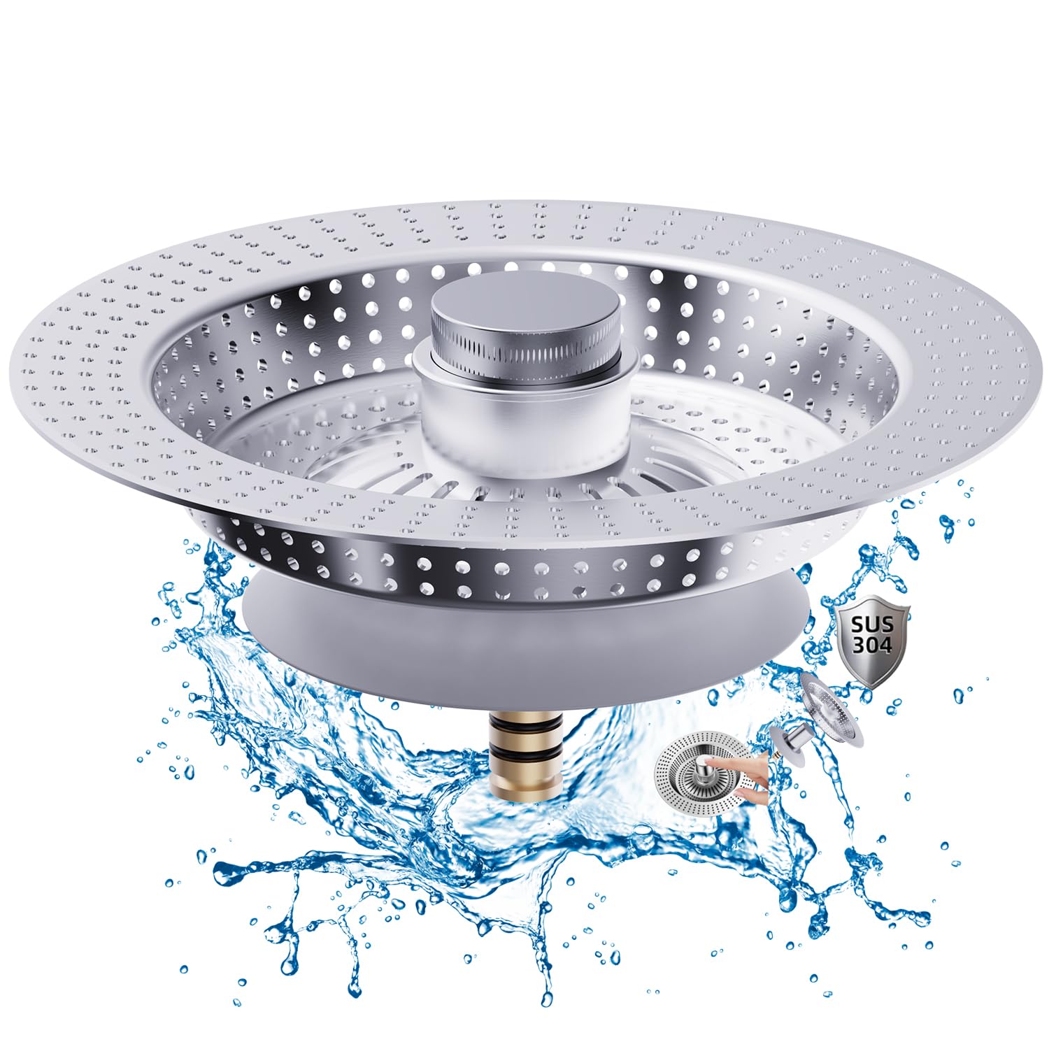 Tappo lavandino cucina e filtro lavandino combinato, 3 in 1 tappo lavello cucina in acciaio inox e filtro lavandino cucina per scarichi standard, protezioni ideali per il scarico lavandino cucina