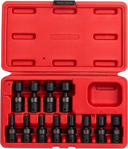 Sunex 1814, juego de llaves de impacto universal de 14 pulgadas, 12 piezas, métricas, 0.197in - 0.591in, acero Cr-Mo, diseño de esquina de radio,