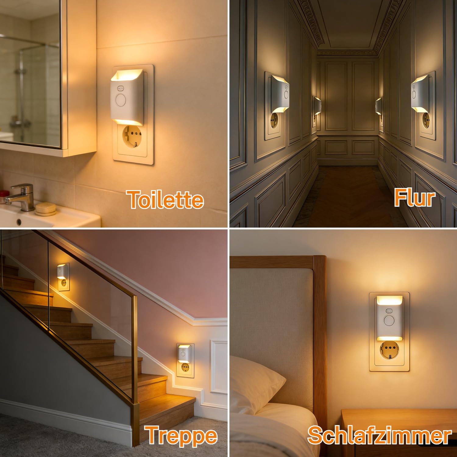 6x Nachtlicht Steckdose mit Bewegungsmelder Kinder LED Steckdosenlampe 0,7W