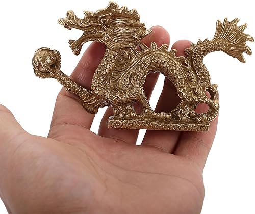 Miniatura 7 de Estatua de dragón chino Feng Shui, escultura de dragón dorado, figuras de dragón del zodiaco real, escultura de año nuevo, adornos de mesa, juguete