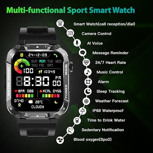 Miniatura 2 de Reloj inteligente militar para hombre con función de llamada, reloj inteligente de fitness para teléfonos Android y iPhone, rastreador de actividad