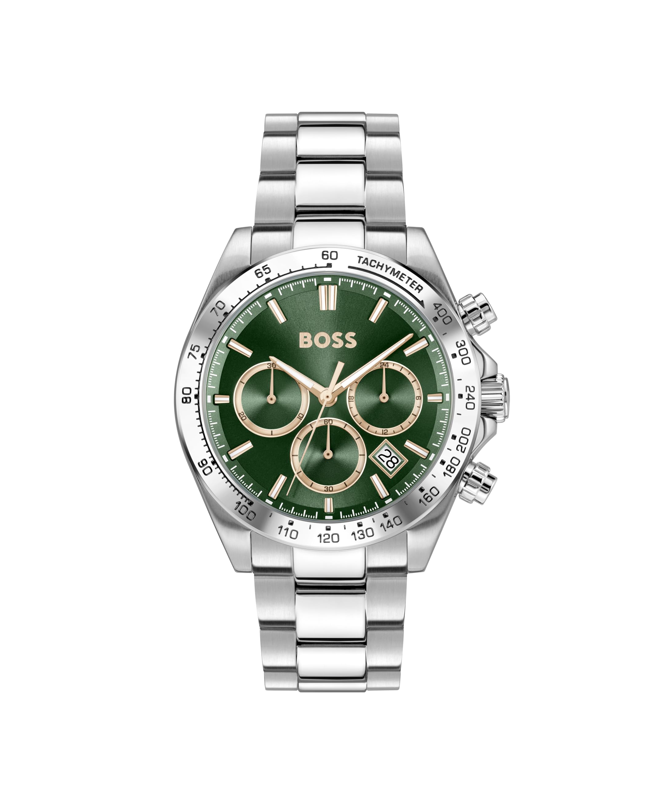 BOSS Gents Hero Stainless Steel Bracelet Watch With Green Dial, Silver, Men