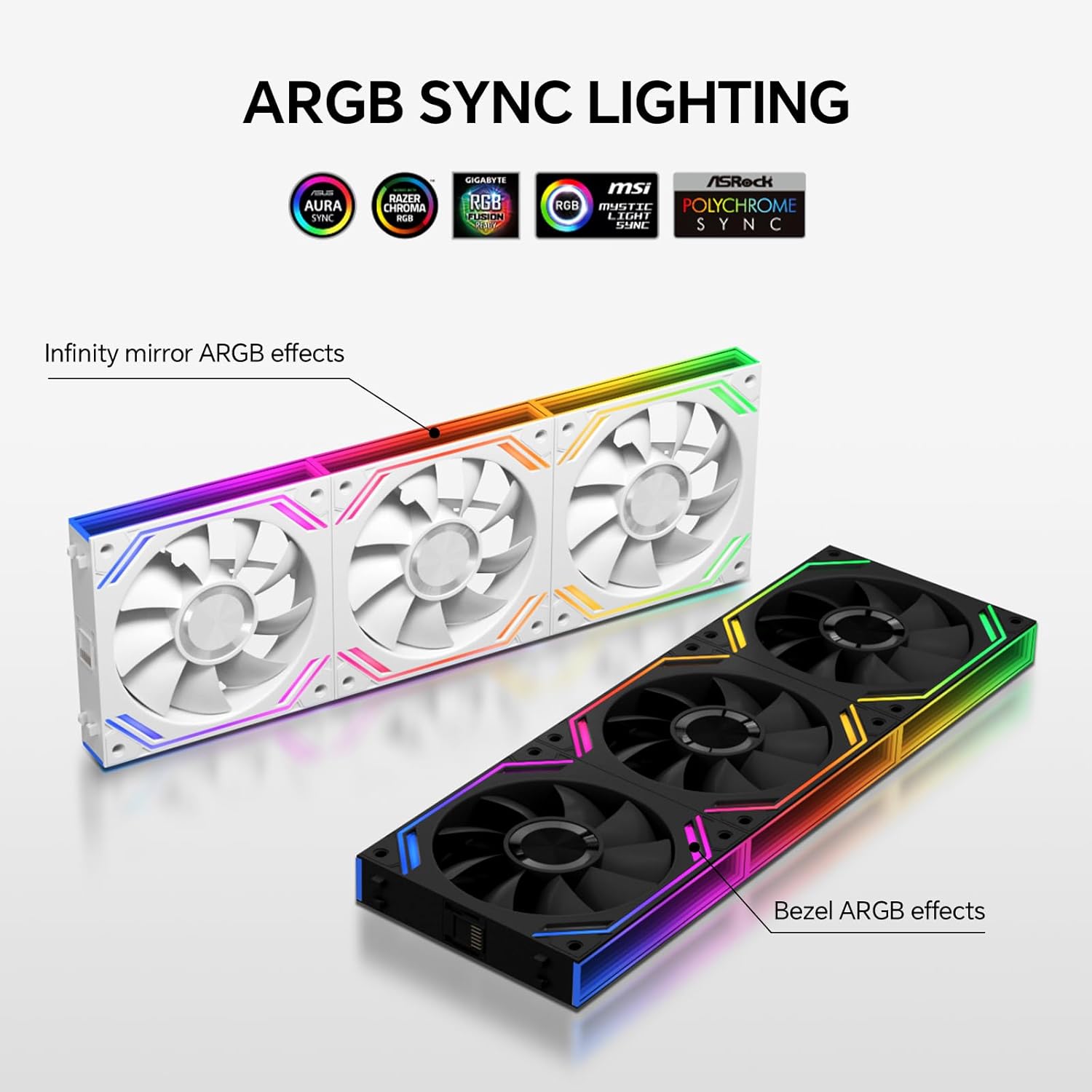 G120Pro 120mm ARGB PWM PC Case Fans 3-Pack, Daisy-Chain, Infinity Mirror Lighting, 1850RPM, 68CFM, Hydro Bearing, for Computer Case and Radiator, Black