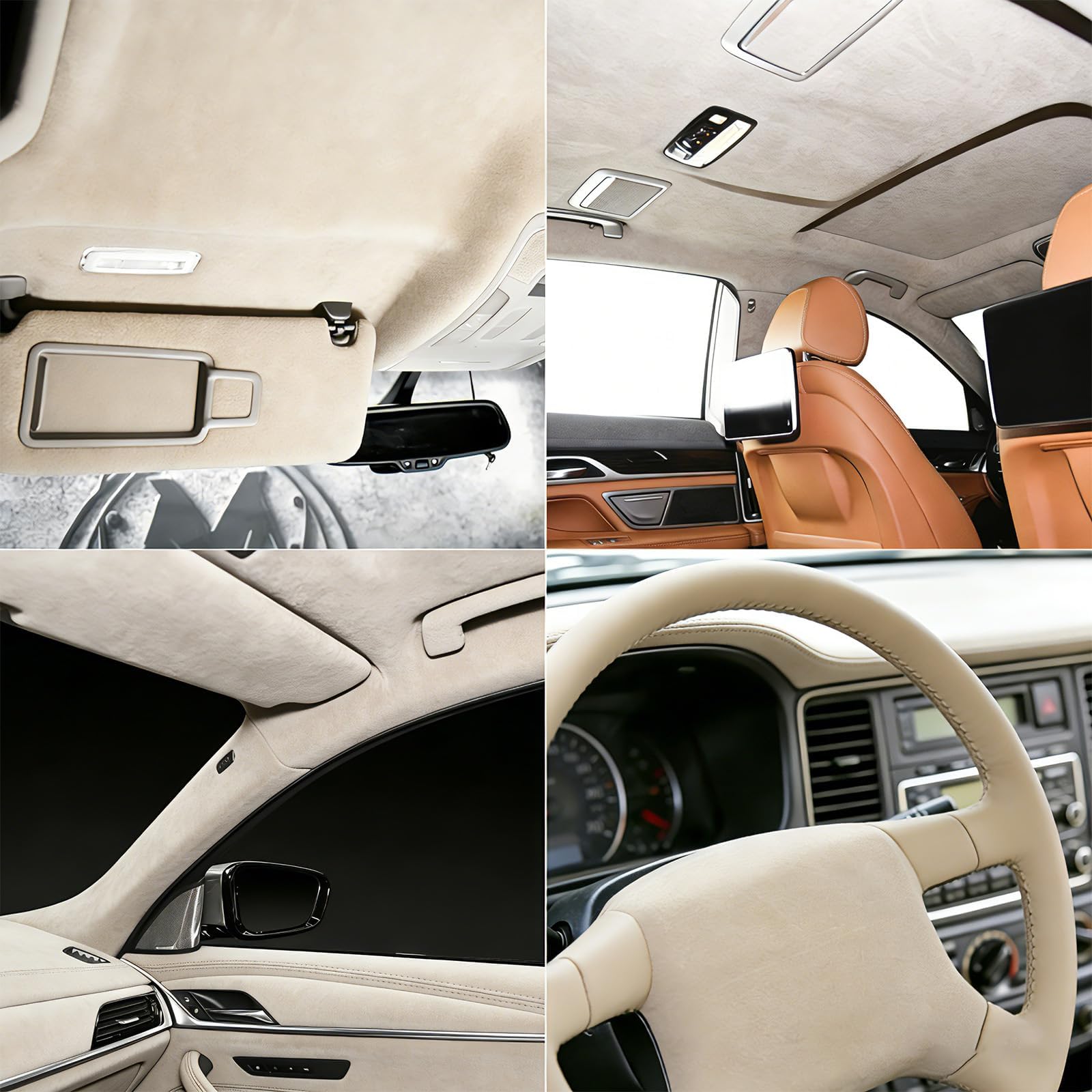 Tessuto Cielo Auto Adesiva 200x40 cm, Tessuto Autoadesivo in Microfibra Bianco, Pellicola Velluto Alta Densità, Elasticizzato Adesivo Pelle Scamosciata per Cruscotto Interni Auto Cassetto