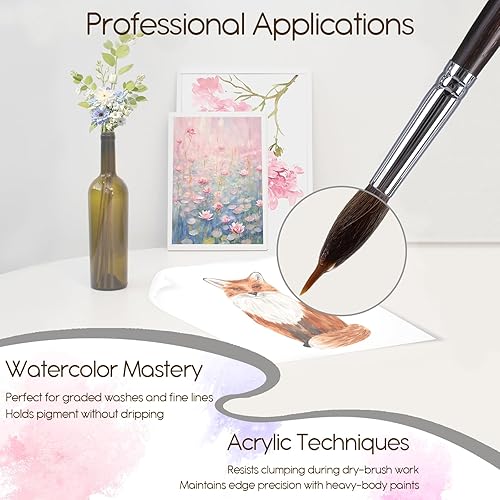 Miniatura 3 de Juego de pinceles de acuarela profesionales, 5 pinceles de pintura de punta de aguja extra largos sintéticos de sable de dos capas para detalles