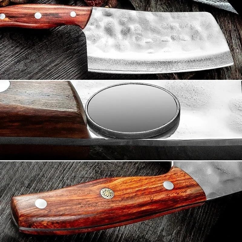 Meat Cleaver Knife, Forged Kitchen Chef Knife 9Cr18Mov Stainless Steel Meat Vegetables Slicing Knife Wide Blade Professional Butcher Cleaver Knife(2PCS)