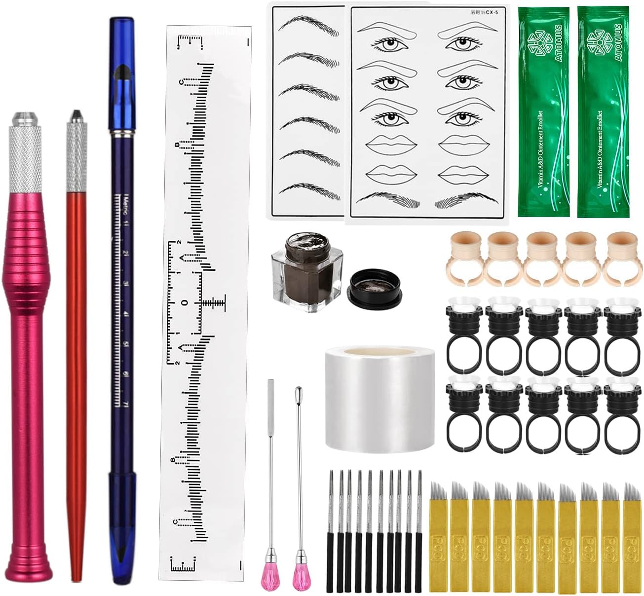 ATOMUS Microblading Permanent Make-up Eyebrow Tattoo Set Microblade Pen Eyebrow Practice Pigment Ink Practical Skin Set Eyebrow Measuring Ruler