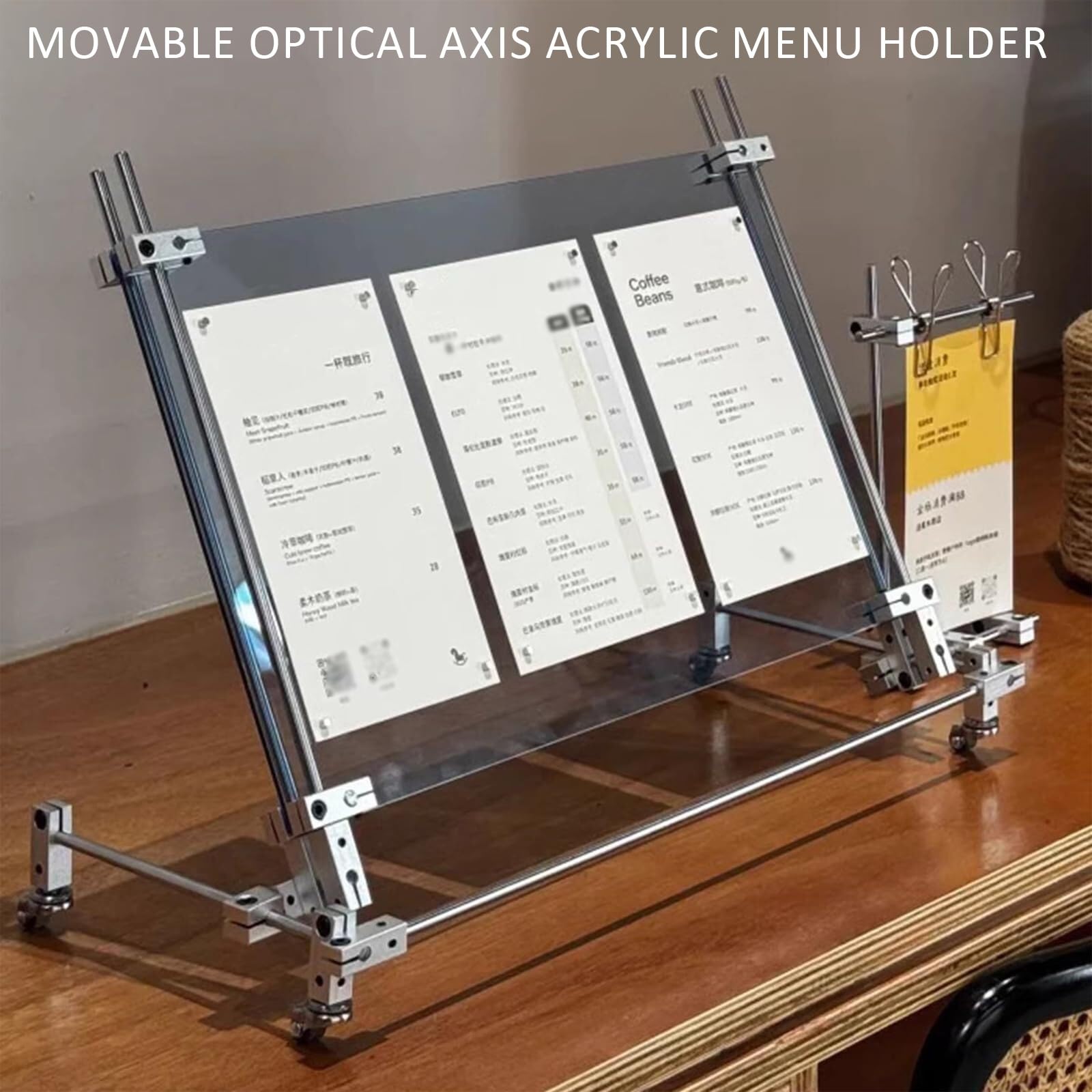 Soporte de menú de acrílico transparente, soporte de exhibición de letreros de mesa inclinado ajustable, tablero de exhibición de menú de papel para restaurantes, oficina, tienda