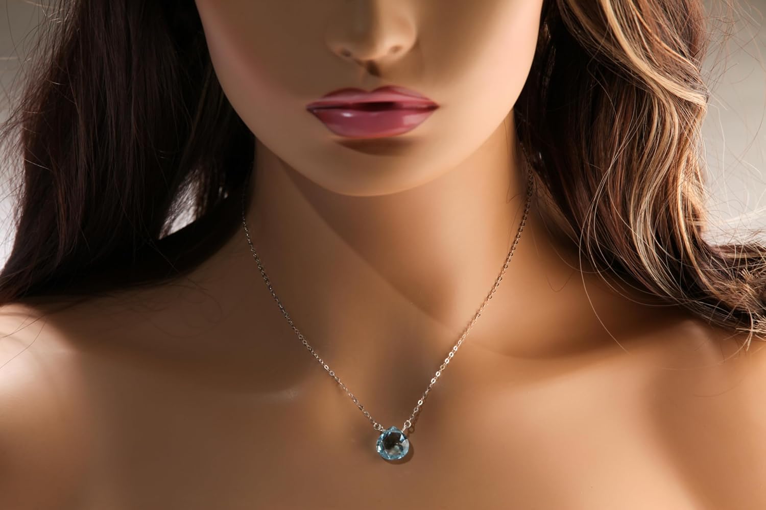 Swiss Blue Topaz Faceted Heart Briolette Teardrop AAA Quality 12.5mm Gemstone Pendant in 925 Sterling Silver,14K Gold Filled Chain Necklace