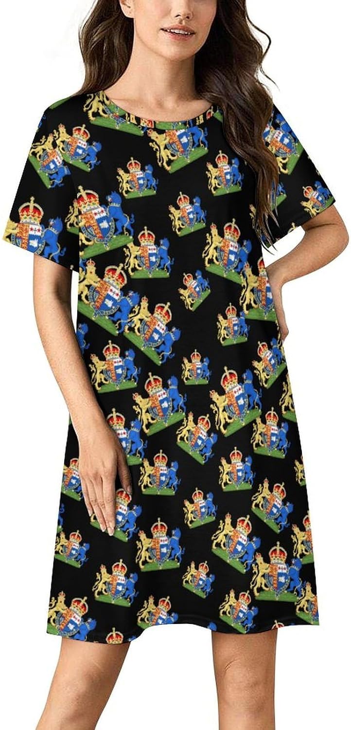 Coat of Arms of Queen Camilla Nightgowns for Women Short Sleeve Sleep Dress Casual Sleepshirt Night Gowns Pajamas