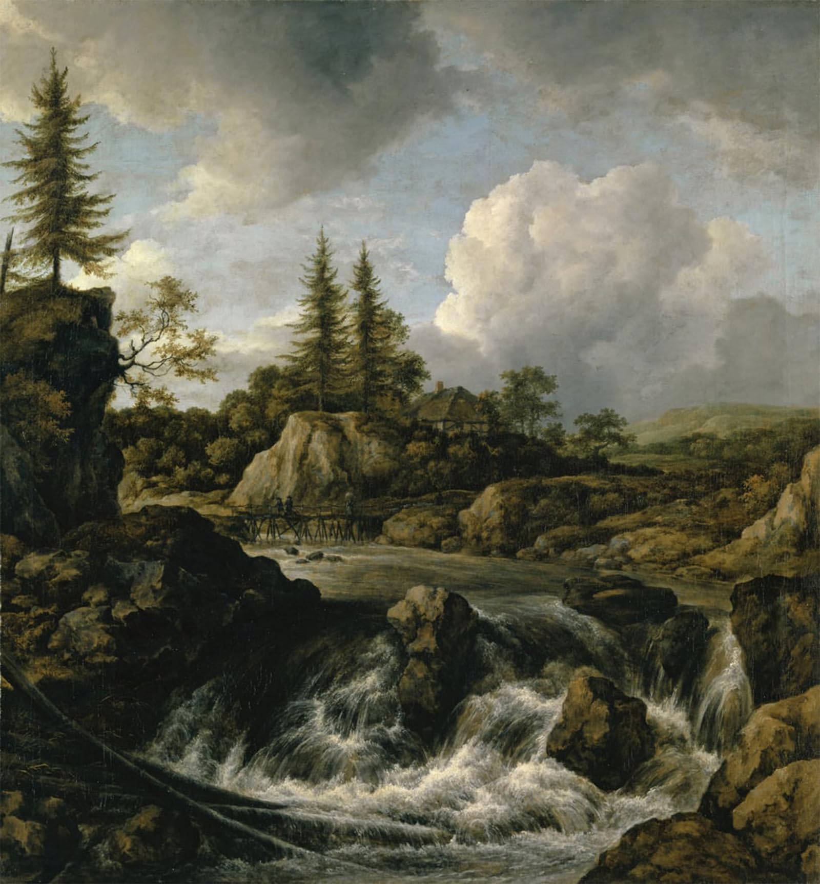 POSTERIIk Vintage Classic Picture Landscape Artwork Landscape with Waterfall by Jacob Van Ruisdael Portrait Canvas Painting for Office Home Decor 60x90cm