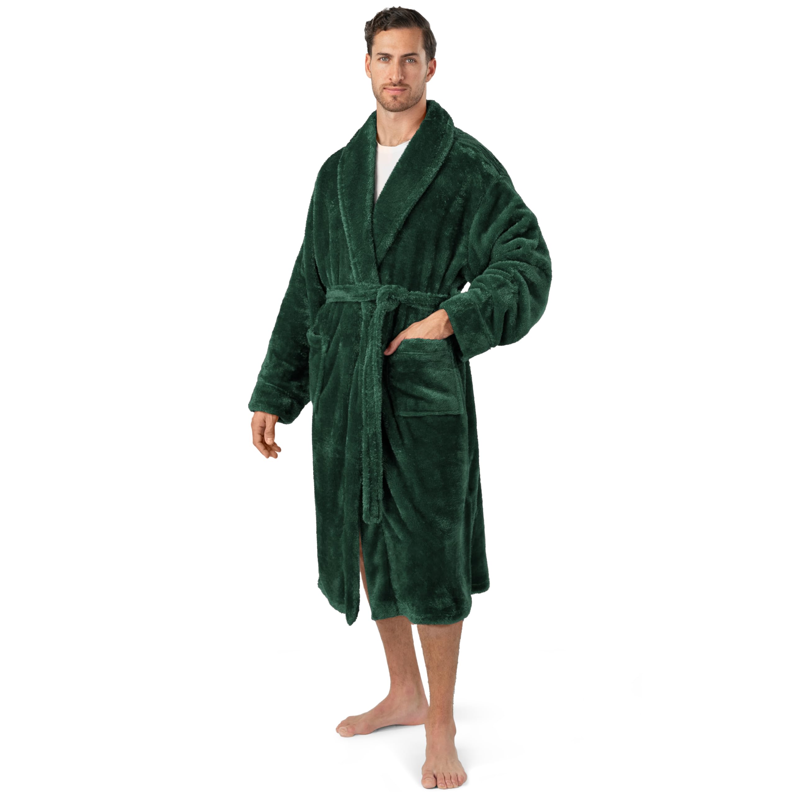 PAVILIA Mens Soft Robe, Plush Fluffy Fleece Bathrobe Men, Long Sherpa Shaggy Spa Robe