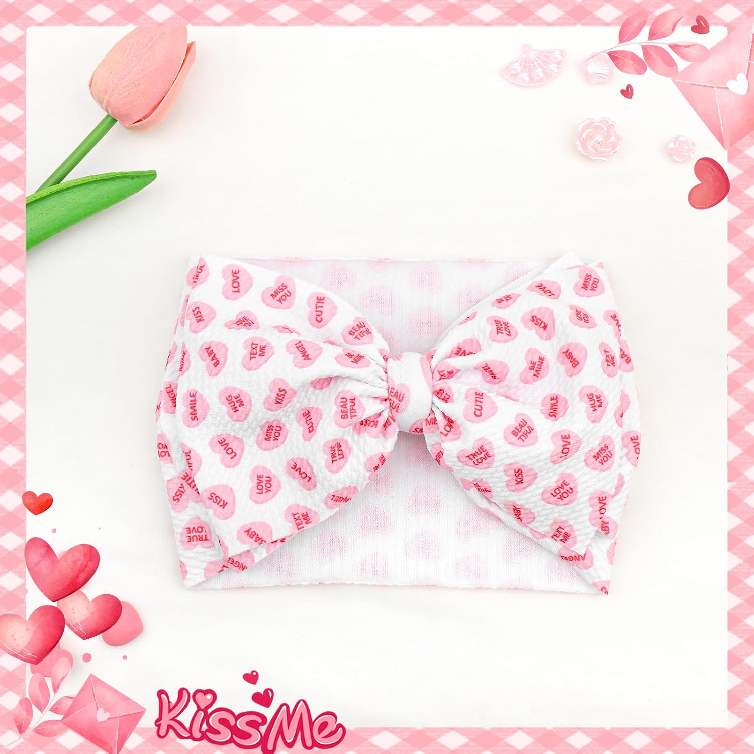 YanJie 7'' Valentines Hair Bow for Baby Girls Love Heart Headbands Valentine Hair Accessories for Infants Pink Headband Cute Bowknot Barrettes Hearts Outfit