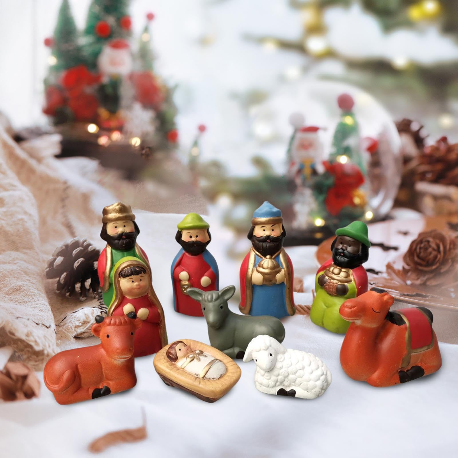 Set di statuette per presepe di Natale, statuette per la nascita | di Gesù per interni, 10 pezzi, decorazione natalizia per libreria, camera da , chiesa,