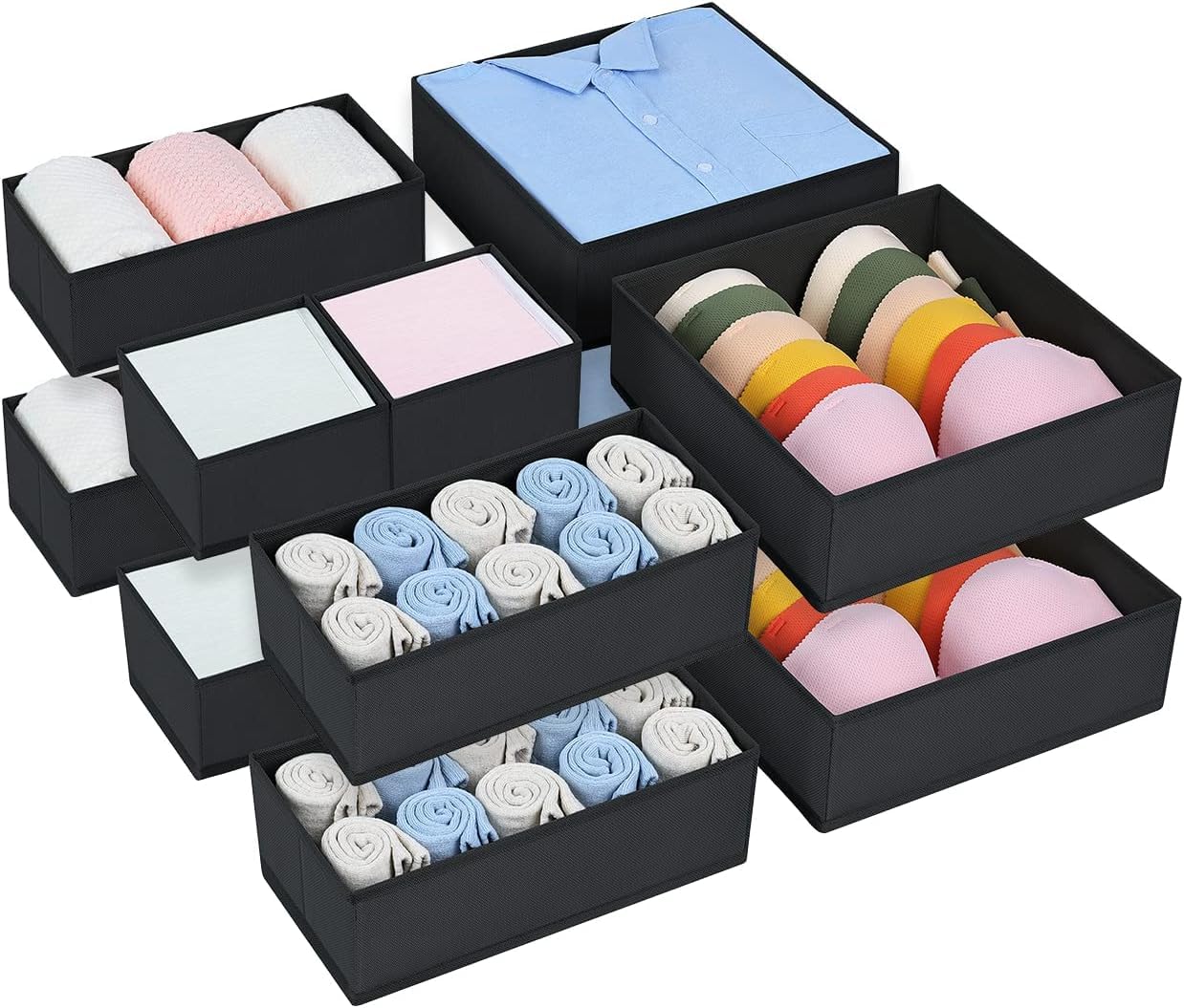 DIMJ Organizador Cajones Juego de 12 Cajas Almacenaje Plegables de Tela Para Guardar Ropa, Organizadores de Cajones No Tejidos, Calcetines, Ropa Interior, Clásico Gris — view 20