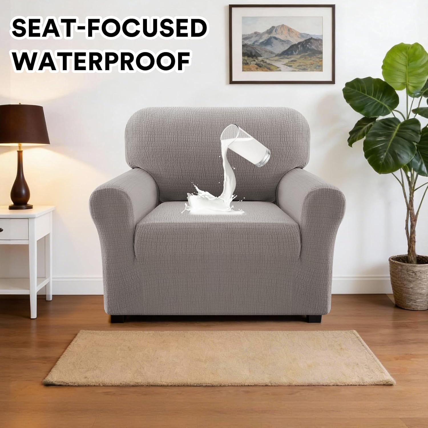 PrinceDeco Dual Waterproof Couch Cover Slipcovers for Sofas - Stretch Chair Cover Non Slip Sofa Covers Washable, Leakproof Furniture Protector for Kids, Pets, Dog (Chair Seat Width 20"-24", Taupe)