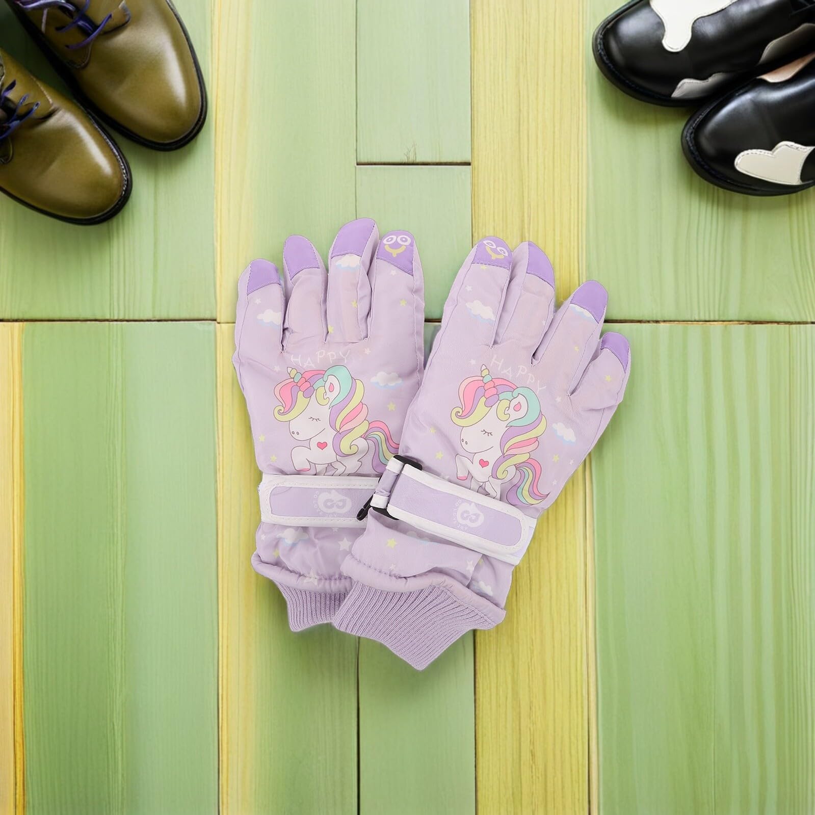 BESPORTBLE Guantes de Esquí Infantiles Impermeables y Térmicos para Invierno Mitones Gruesos Aislamiento de Doble Capa Diseño Unicornio Talla M 6-12 Años para Snowboard y Actividades al