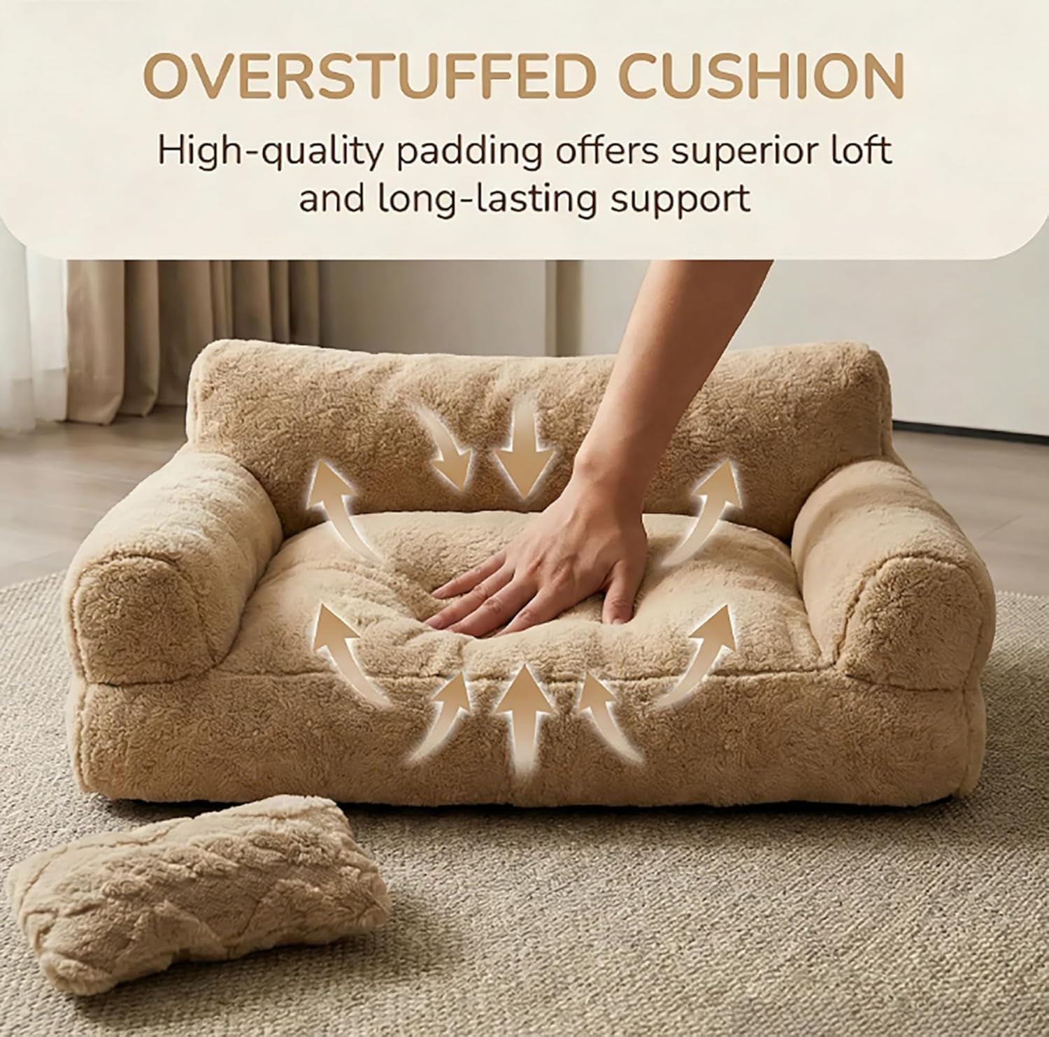 Cozy Pet Sofa Bed with Removable Washable Cover, Soft Calming Couch for Dogs and Cats, Comfy Puppy Bed with Cushion (Dark Grey, XS:17.7 * 15.4 * 8.3 i)