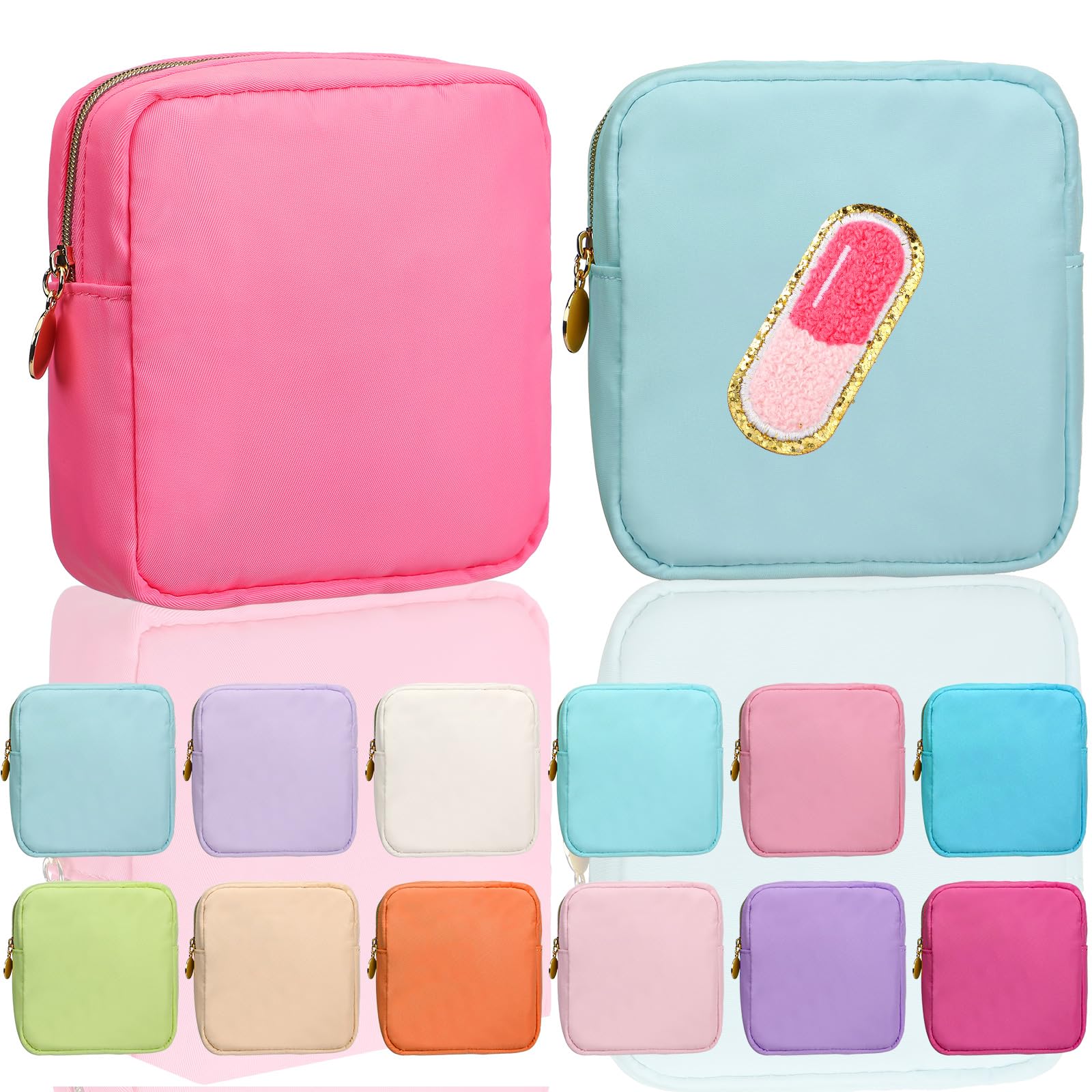 Umigy 12 Pcs Preppy Cosmetic Bags Nylon Mini Makeup Bags Bulk Waterproof Cute Travel Pouch Purse for Her Gifts DIY Daily Use Storage Organizer (