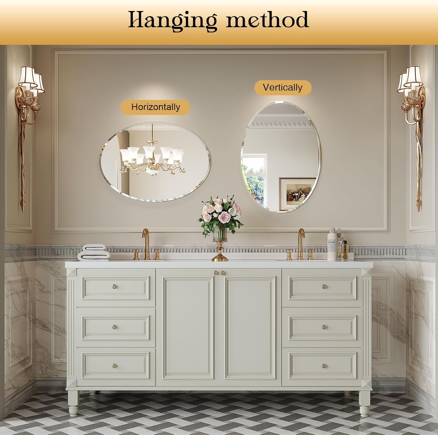 Frameless Wall Oval Bathroom Mirror, 24"x32" Wall Mirror with 15mm Beveled Edge, Shatterproof Tempered Glass, Farmhouse Mirrors for Over Sink, Bedroom, Entryway (Horizontal or Vertical)