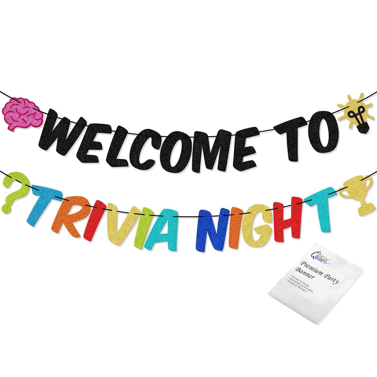 Qttier Welcome to Trivia Night Banner - Pub Quiz Party Supplies - Trivia Backdrop for Corporate Team Building, School Graduation Event - Game Party Decor