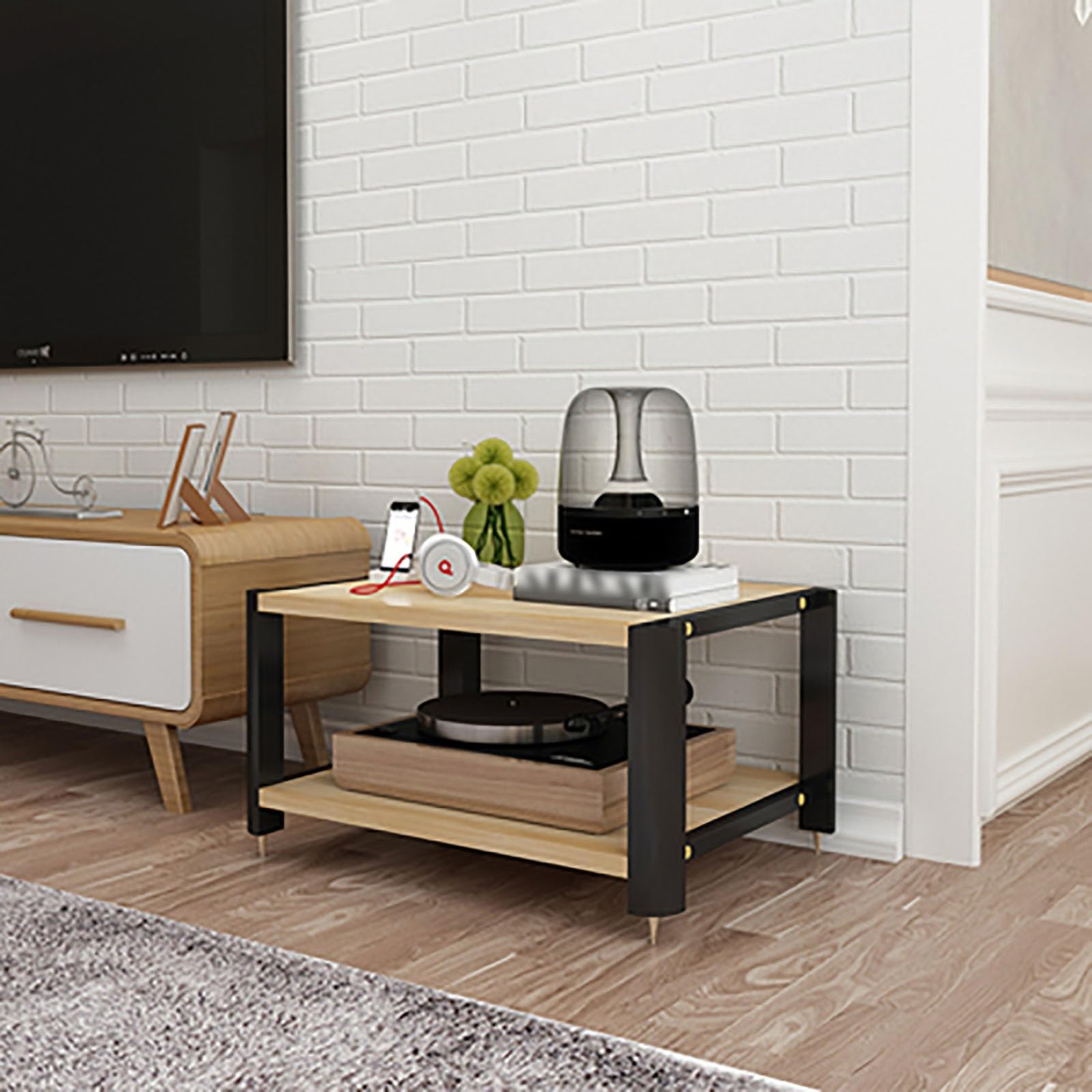 Support multimédia meuble AV vertical avec multiprises intégrées et étagère DVD