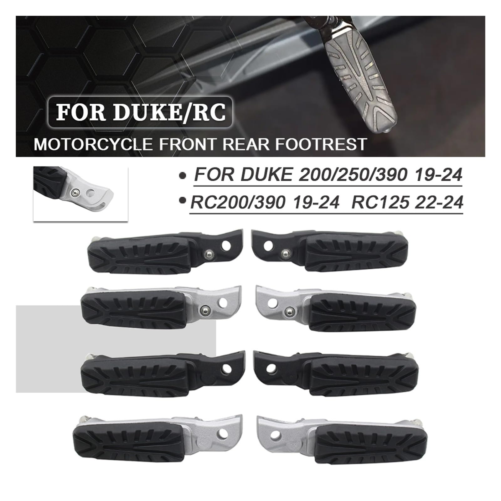 Pasuje do DUKE 125 200 250 390 2019-2024 RC125 RC200 RC390 motocykl przedni tylny podnóżek podnóżki pedały Duke250 Duke390 Duke200(Front Rear Black)
