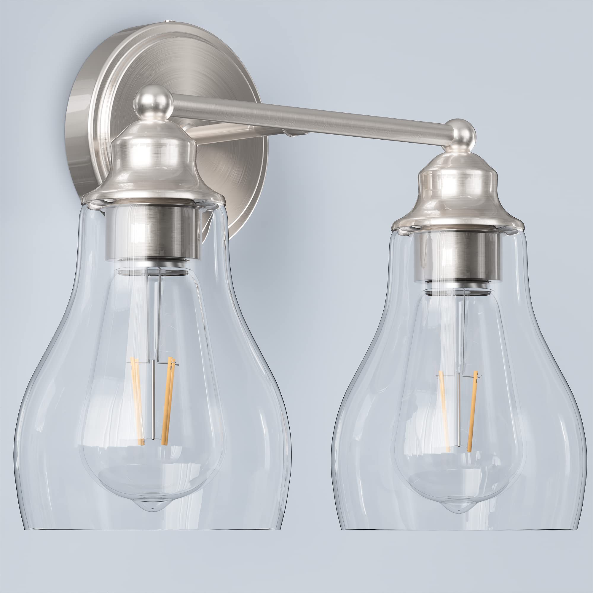 SRJJA 2 Light Bathroom Vanity Light Fixtures, Brushed Nickel Bathroom Light Fixtures with Clear ...