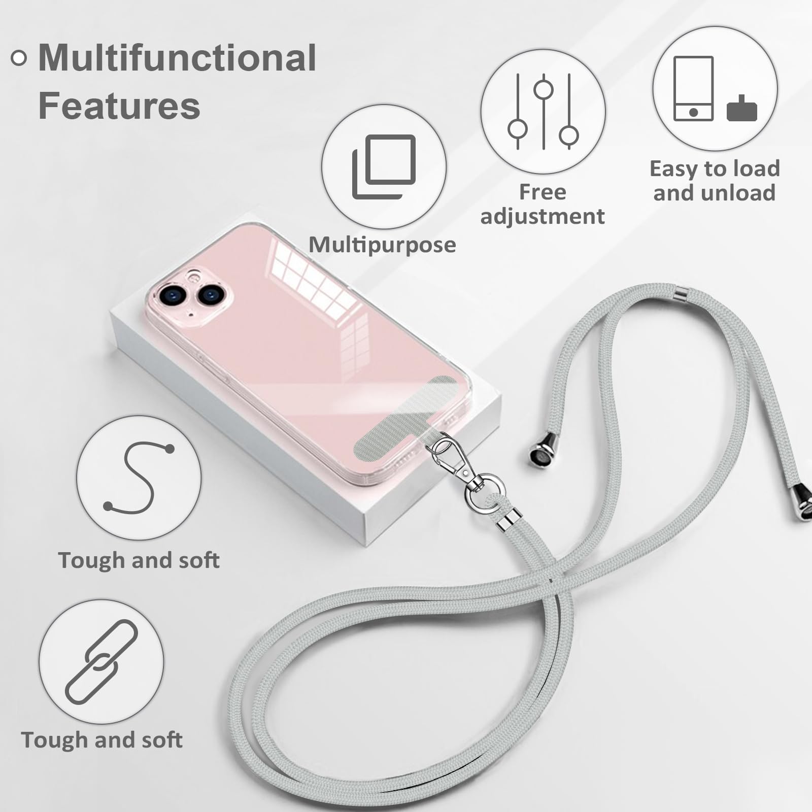 Segus Universal Handykette Zum Umhängen – Verstellbar 40-80 Cm, Mit 2 Patches (TPU & Edelstahl), Diebstahlschutz, Dunkelviolett