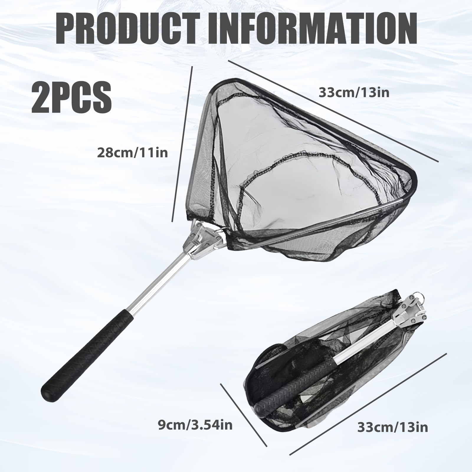 Set di 2 retini telescopici Pieghevoli con Manico Lungo, retino da Pesca in Alluminio per Pesca, Stagno, Piscina, Giardino, Spiaggia, Compatto e Resistente