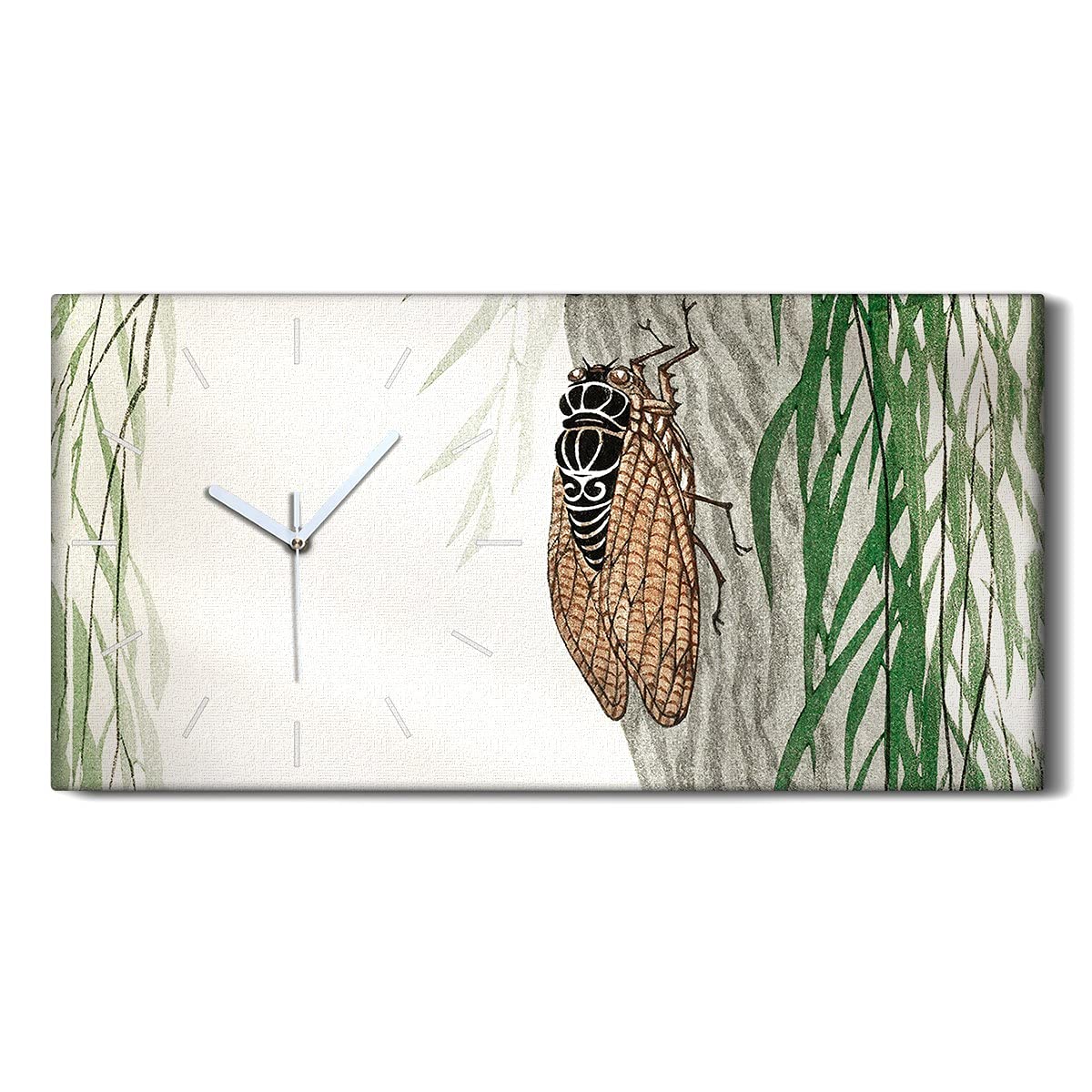Horloge sur toile mains blanches sans tic-tac au motif arbre asiatique 60x30