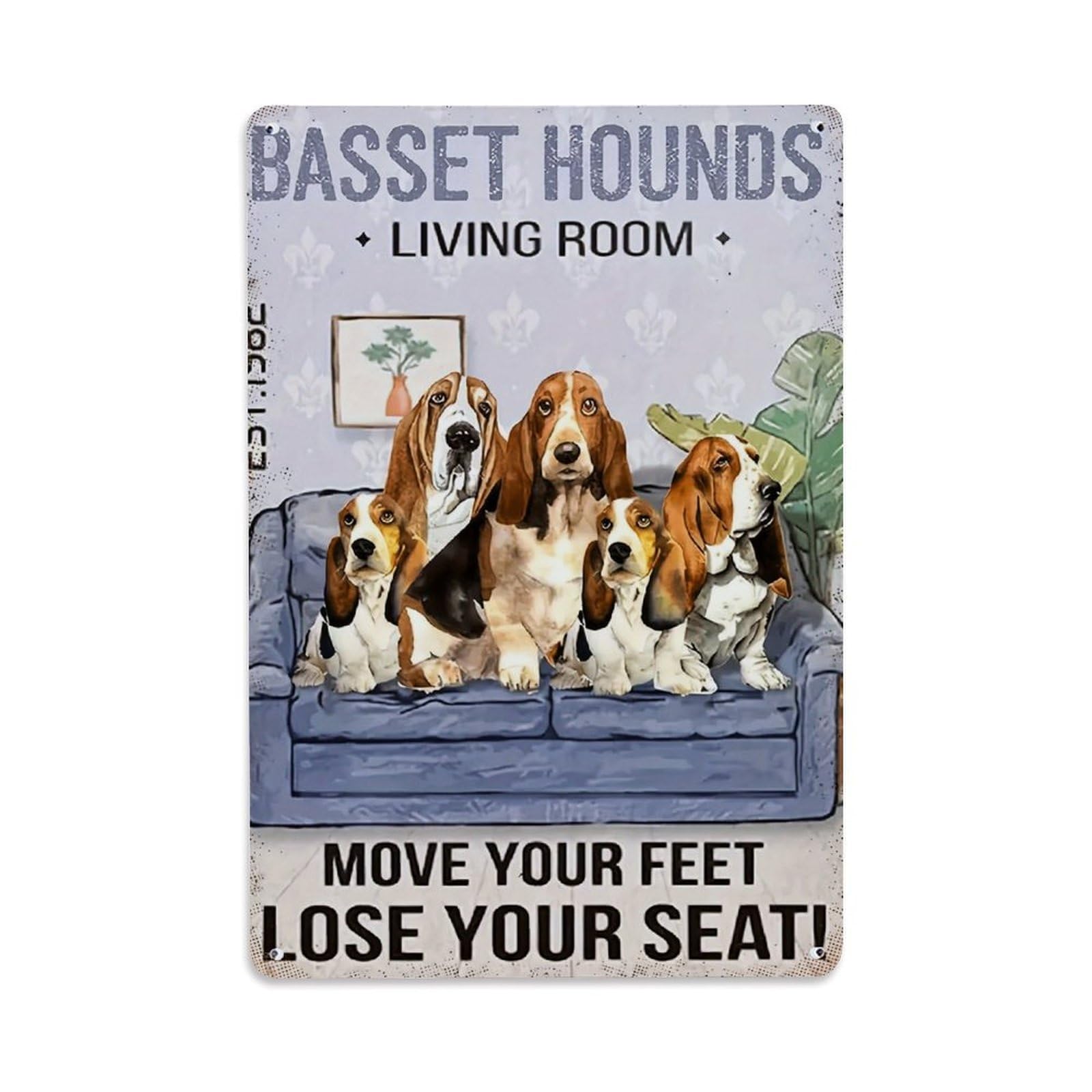 Basset Hounds On Couch Pattern Tin Sign Metal Poster Vintage Metal Signs for Home Man Cave Bar Cafe Kitchen laundry room Wall Decorations Gift 8x12Inch
