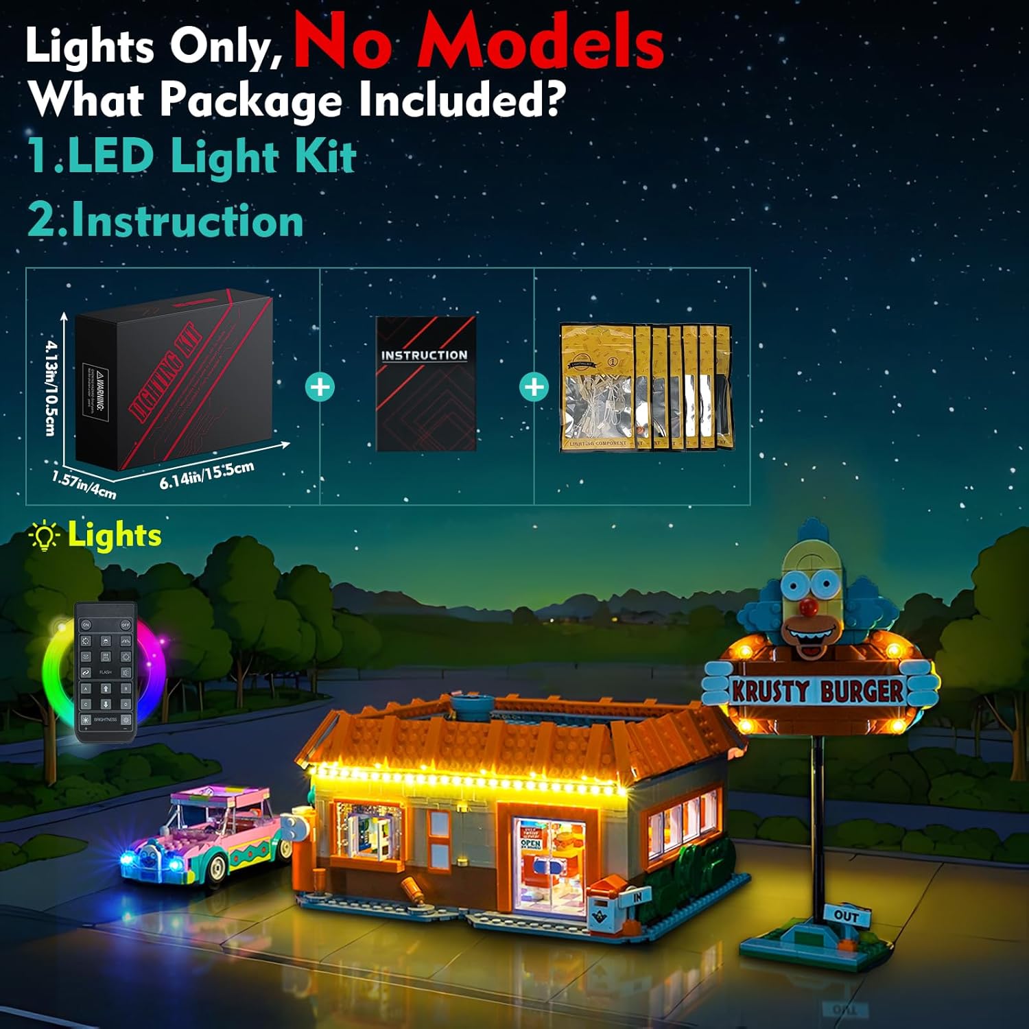 Light kit Compatible with Lego 10352 The Simpsons: Krusty Burger - No Model Only Light, LED Lighting Accessories Compatible with Lego 10352 Krusty's Burger Joint (RC Version)