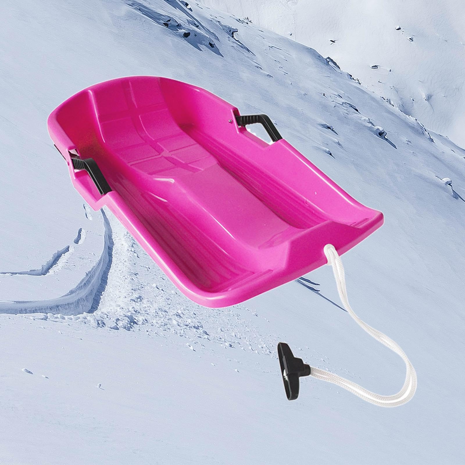Slittino di alta qualità in polietilene con manici a corda per sci e pattinaggio in famiglia, ideale per famiglie, scivoli sulla neve, scivoli sulla neve e scivoli