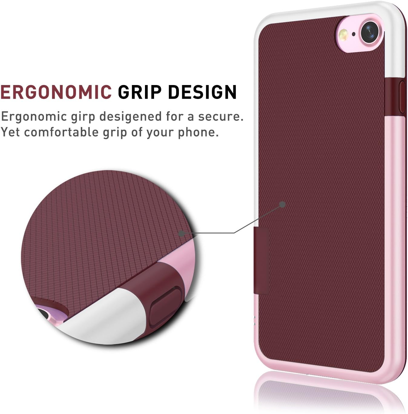 TILL for iPhone 7 Case, (TM) Ultra Slim 3 Color Hybrid Impact Anti-Slip Shockproof Soft TPU & Hard PC Bumper [Extra Front Raised Lip] Protective Case Cover for 4.7 INCH Apple iPhone 8 [Wine]