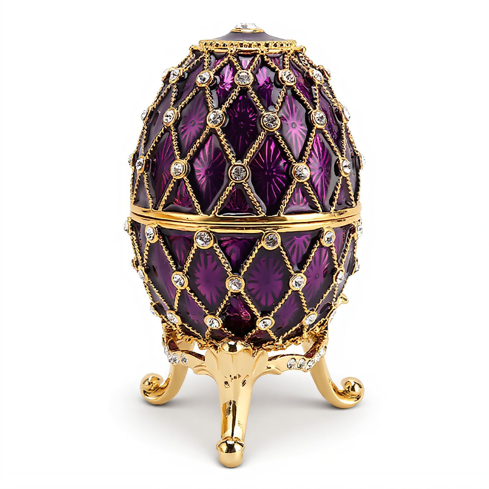 Dpofirs Schmuckschatulle Fabergé-Ei, Emaillierte Schmuckschatulle, Ei-Schmuckkästchen, für Wohnkultur, Klassische Ornamente, Metallhandwerk, für Wohnkultur (Lila)