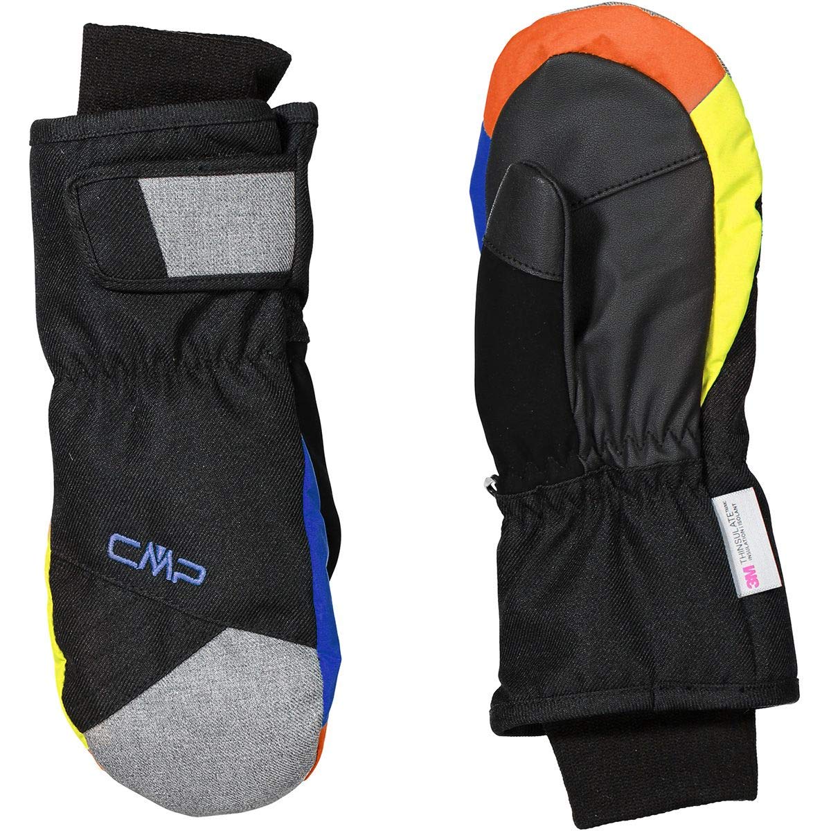 CMP - Kids Twill Ski Mitten, Black-Royal-Limeade, 4