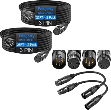 DMX Lighting Essentials 25FT Cable & 10 Adapters for Stage Setup