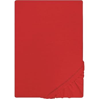 biberna Basic Jersey Fitted Sheet 90 x 200 - 100 x 200 cm Red 100% Cotton Fitted Sheet for Single Beds Breathable Non-Iron and All-Round Elastic Band Oeko-Tex Certified Model 0077155