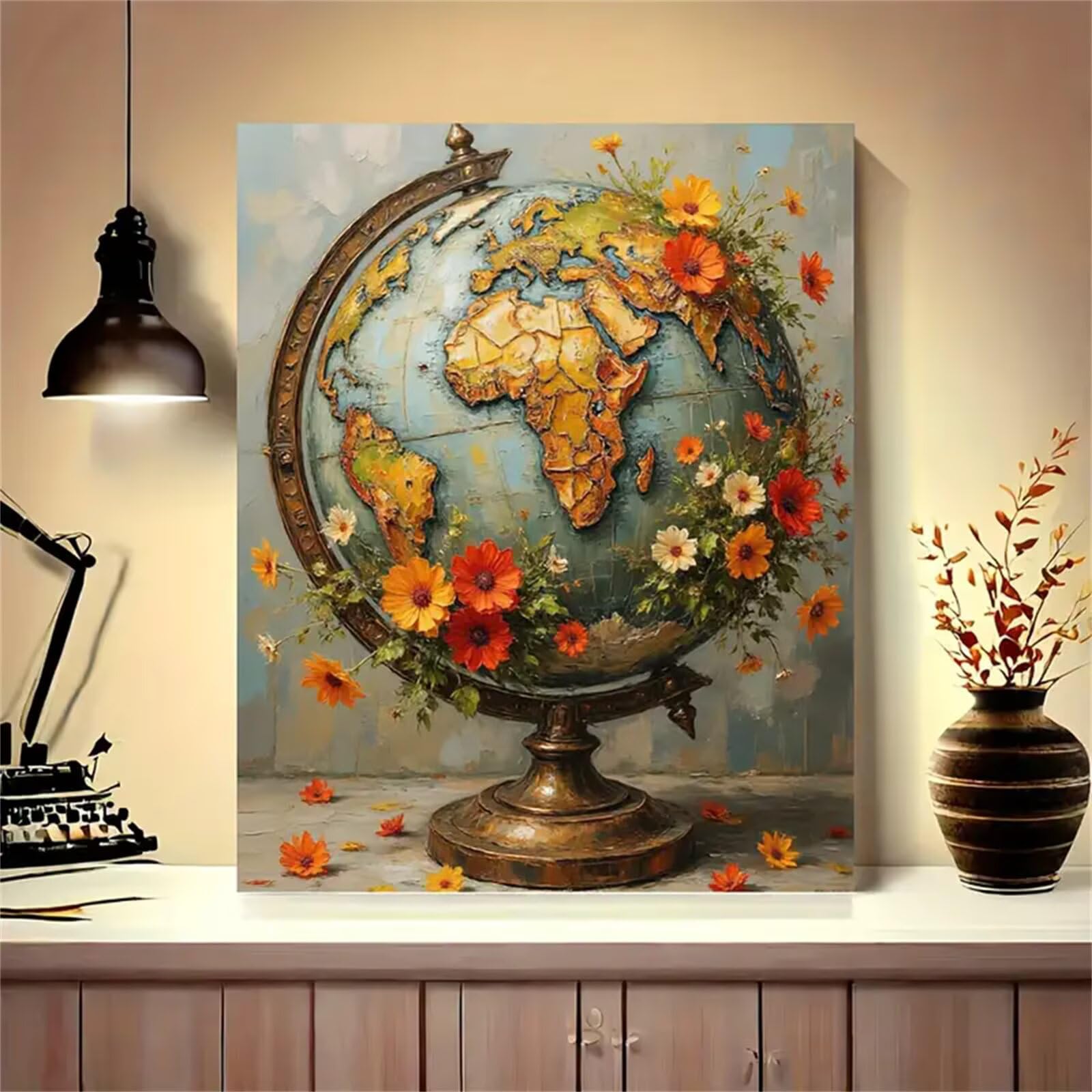 Yoonqun Globo de flores Pintar por Numeros sin marco DIY Cuadro Con Números Kit de Pintura al óLeo Digital para Adultos de Lienzo Paint by numbers Kits Manualidades para Hogar Decoración 60x75 cm