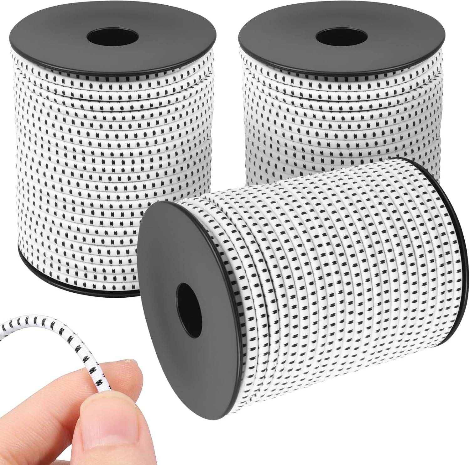 3 Rolls 100ft Long White Elastic Cord 1/8inch Elastic Shock Absorbing Cord Multi Purpose Stretch Rope for DIY Craft Projects Outdoor Camping Equipment