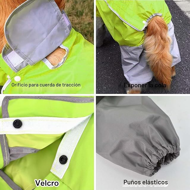 Foto 7 de 7 de Impermeable para Perros con Capucha, Chubasquero Ligero para Medianas y Grandes, Mascota Impermeables Andar…