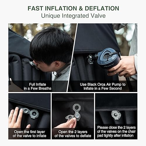 Miniatura 7 de Sillas de camping de respaldo alto, silla de camping portátil inflable, sillas plegables compactas ligeras con bolsa de transporte para mochileros