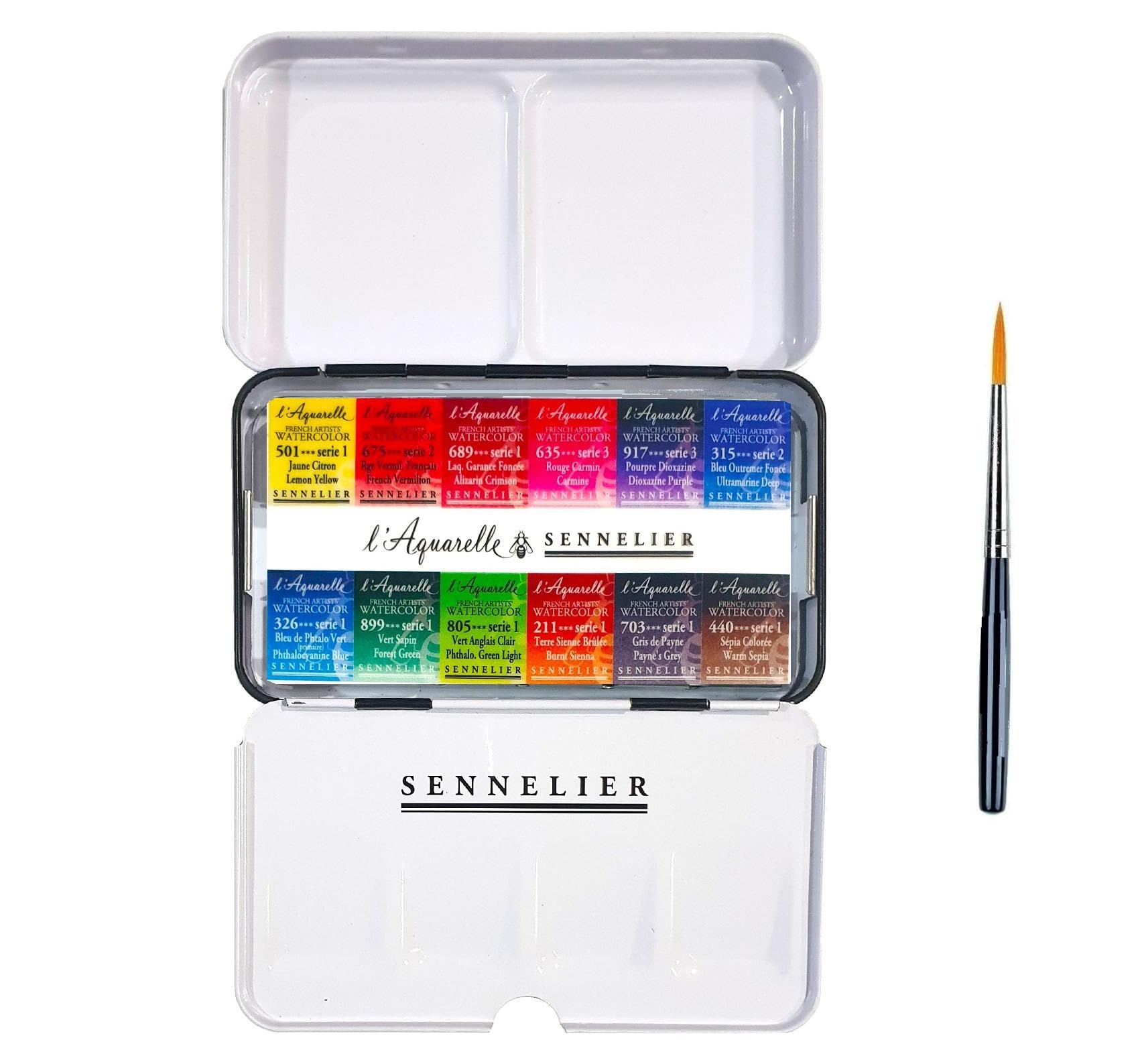 Sennelier Boîte de Peinture Aquarelle Extra-Fines,12 demi-godets Boîte en métal,Made in France