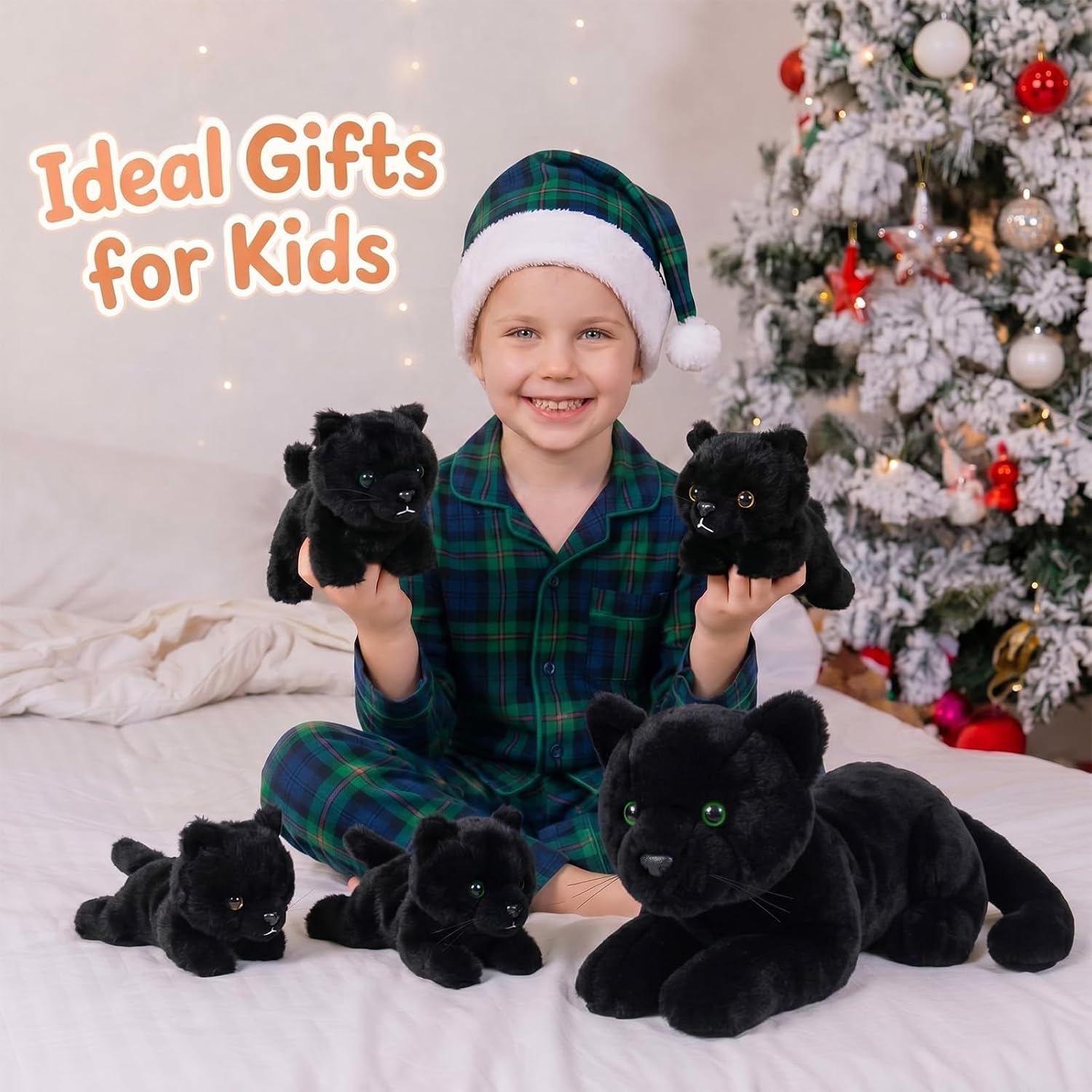 Skylety 5 Pieces Cat Stuffed Animal with Babies Inside,Glossy Black image 5