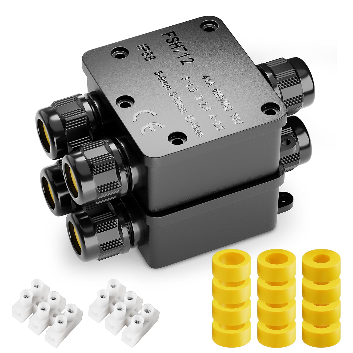 IP68 Waterproof Cable Junction Box 3 Way, Outdoor Weatherproof Electrical Connection Enclosure, Compatible with Ø5-14mm Wire Diameter (2, 3W-Black)